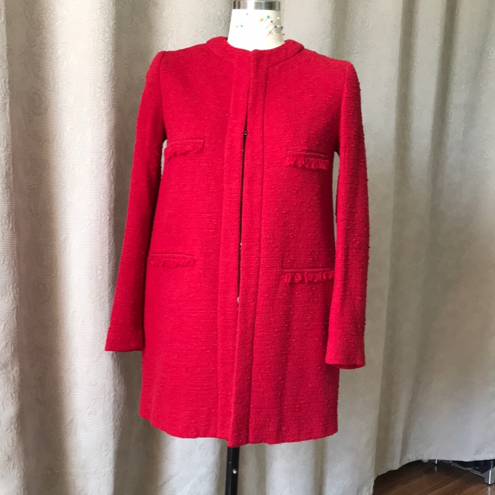 NWT Zara red boucle jacket xs peacoat